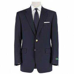 Lauren Ralph Lauren Blazer 44S Gold Button Wool Navy Blue Sport Coat NWOT